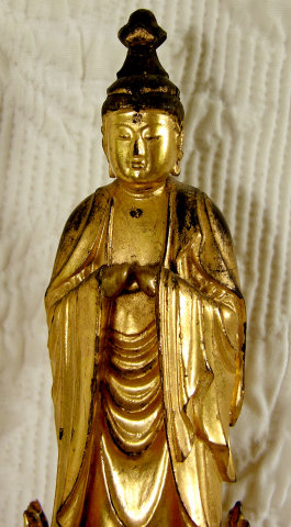 Antique Japanese gold lacquer carved wooden Buddha
