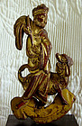 Antique Chinese wood lacquer carving man and dog 1