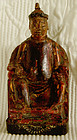 Antique Chinese small lacquered  wood seated nobleman
