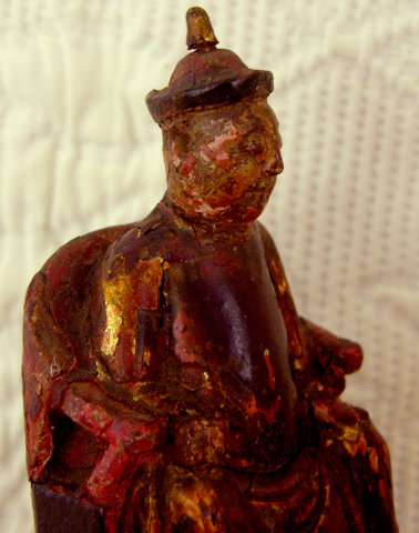 Antique Chinese small lacquered  wood seated nobleman