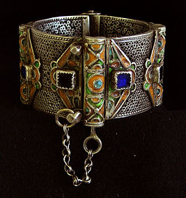 Antique Morocco Berber silver enameled Bracelet Tiznit