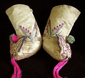 Antique Chinese Embroidered Silk Baby Booties