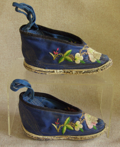 Pair of  Antique Chinese embroidered lotus shoes