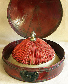 Antique Chinese 5th rank Summer Court Hat with box