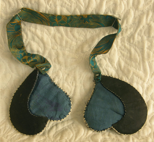 Antique Chinese pair of embroidered ear muffs