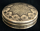 Antique Indo-Persian silver repousse round container