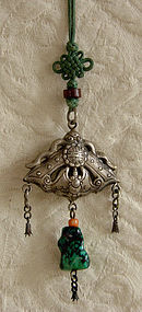 Antique Chinese silver metal with beads toggle