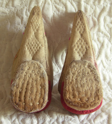 Pair of Antique Chinese embroidered canvas Lotus Shoes