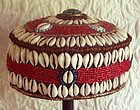 tibetan hat with cowrie shells, turquoise and beads