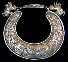 Antique Chinese Ethnic Minority silver necklace bib
