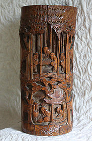 Tall Antique Chinese Carved Bamboo Brush Pot