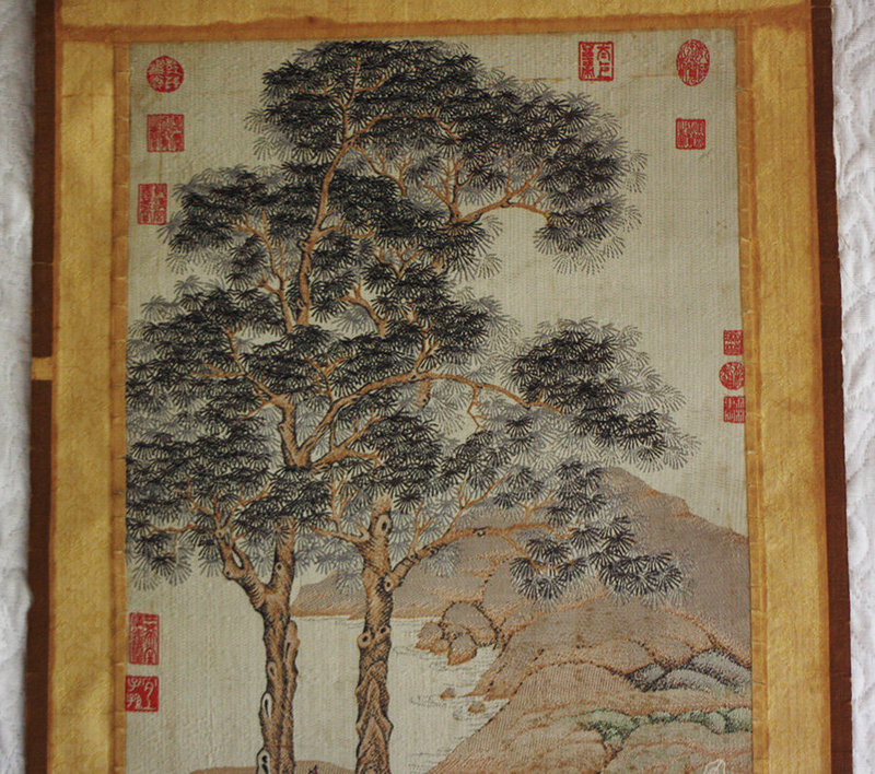 Antique Chinese Kossu textile scroll of famous painting
