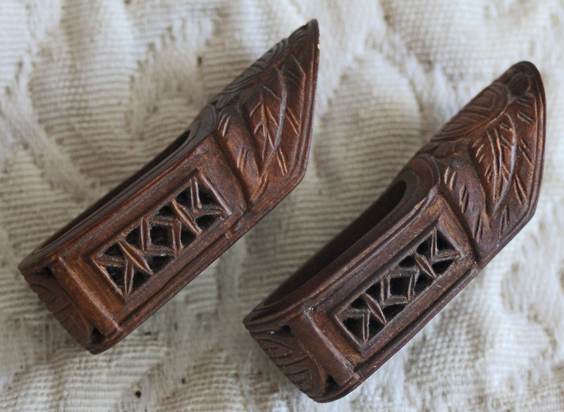 Antique Chinese pair  small hand carved wooden shoes
