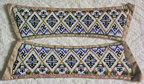 Chinese matching pair of beaded fabric strips