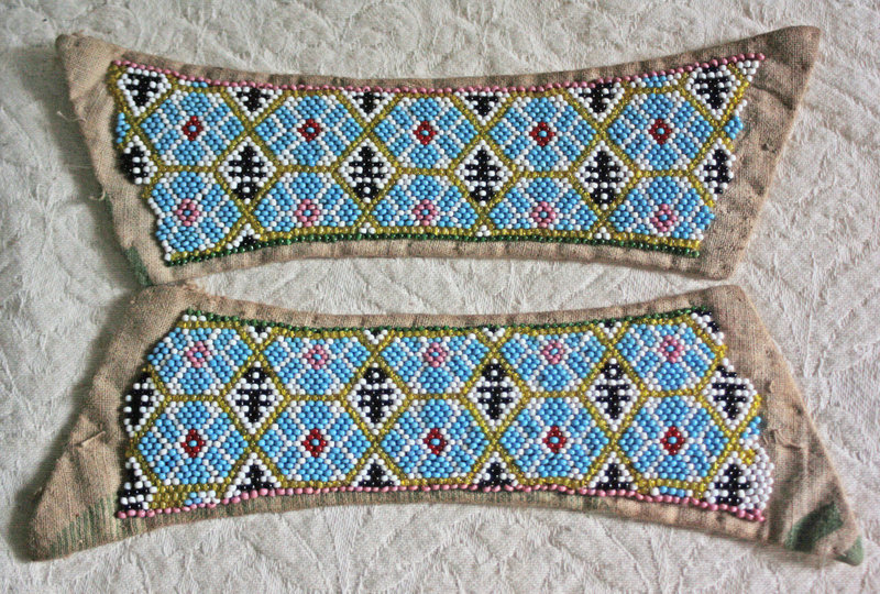 Chinese matching pair of beaded fabric strips