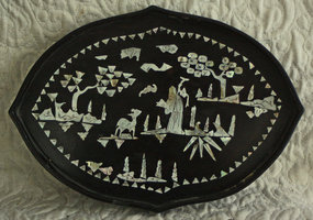 Antique Chinese lacquer tea tray with mother of pearl