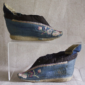 antique chinese pair of lotus shoes blue quilted