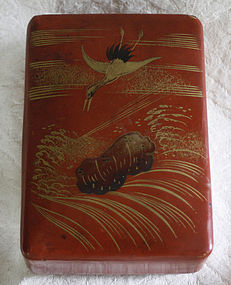 Japanese red  lacquer incense box