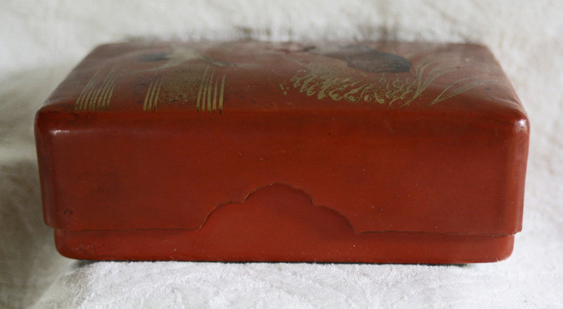 Japanese red  lacquer incense box