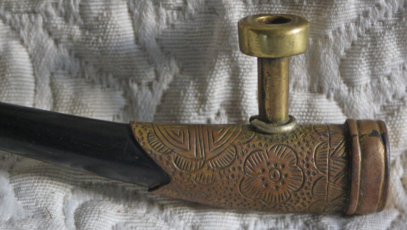 Tibetan tobacco pipe antelope horn metal fitting