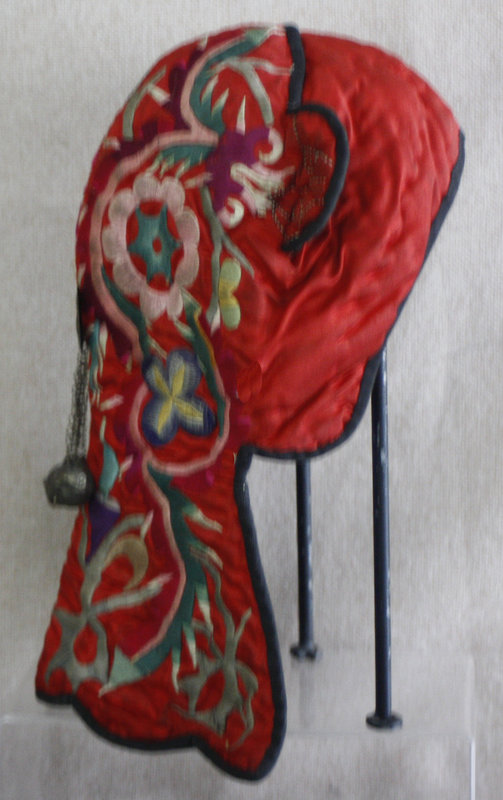 Chinese Miao Minority red  silk embroidered Childs Hat
