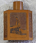 Antique Chinese 6 sided carved bamboo tea caddy