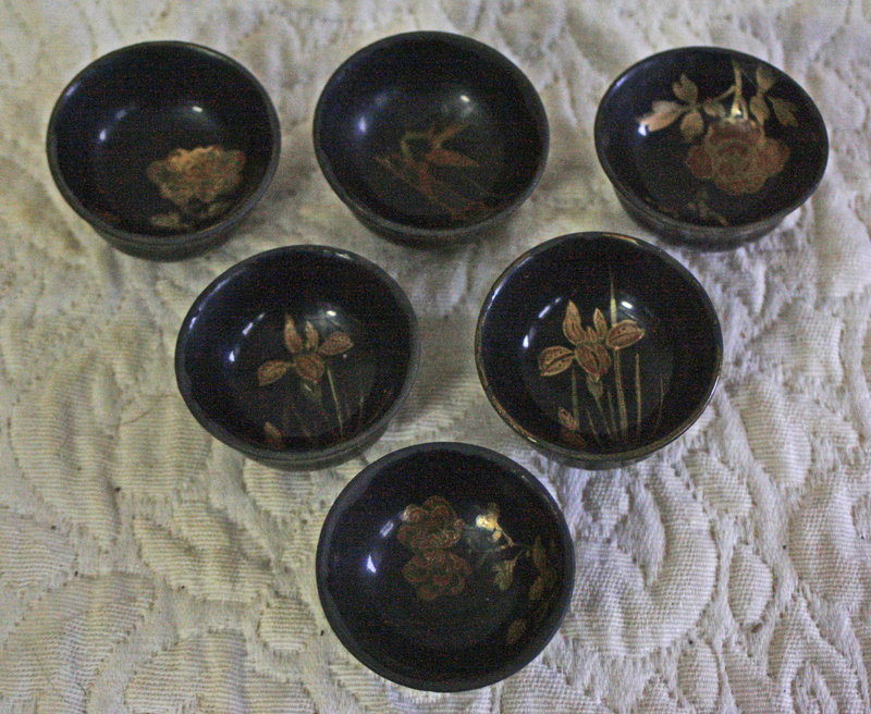 Set of 6 antique Japanese lacquerware sake cups