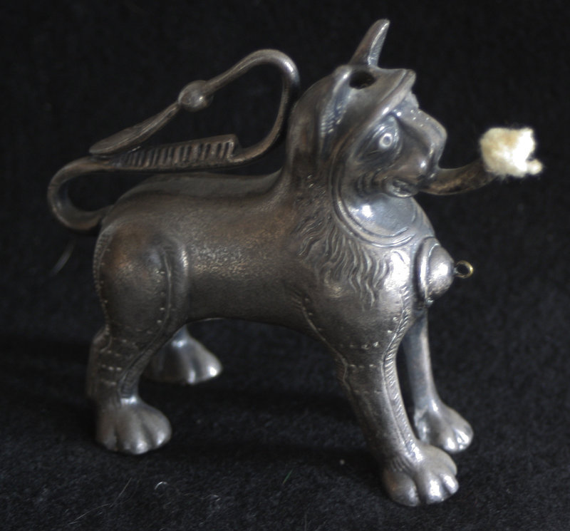 Antique Indo-Persian small animal silver oil lamp