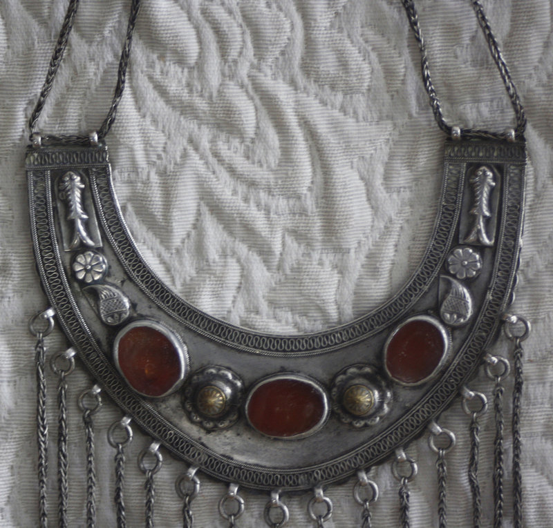 antiques silver Turkoman necklace with cornelians