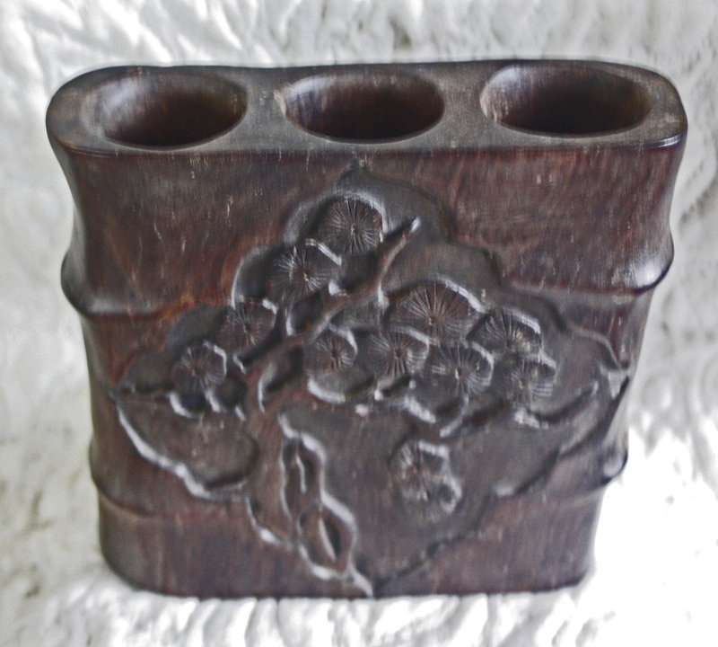 dense fine grained hard wood carved ikabana vase