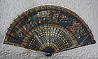 Japanese Export silk painted fan with lacquer struts