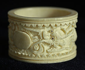 set of 5 Antique Chinese carved  ivory napkin ring