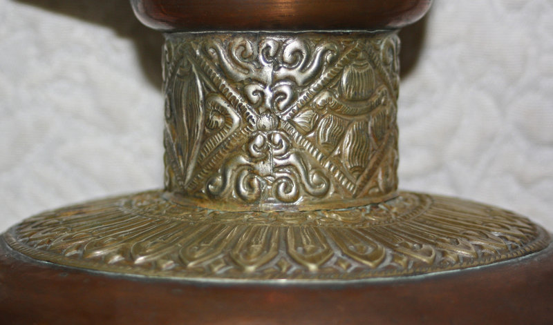 Large Antique Copper and Silver Tibetan Teapot