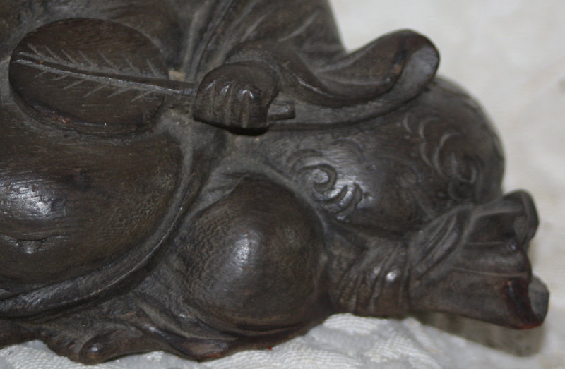 Antique Chinese small carved wooden fat reclining Buddha