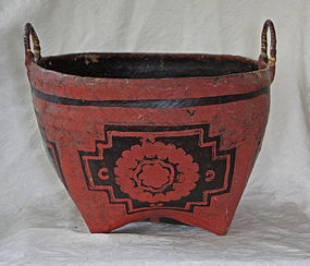 Antique Chinese large  painted kitchen basket used for rice storage