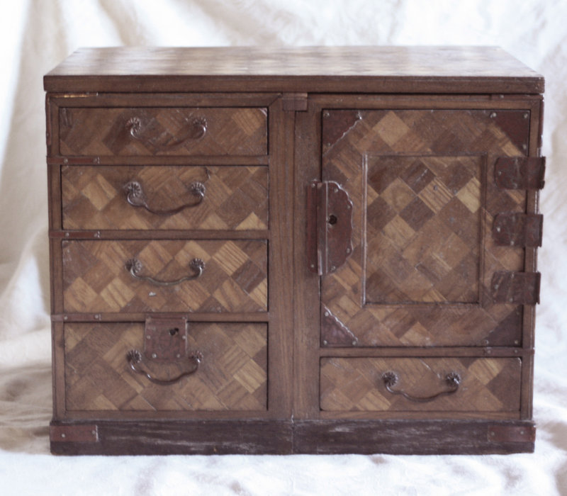 Antique Meiji Japanese Parquet Marquetry lady's Jewelry dressing box