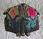 Antique Chinese Miao Ethnic embroidered baby hat with silver buddhas