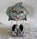 Antique Chinese child's embroidered matching cat hat and shoes