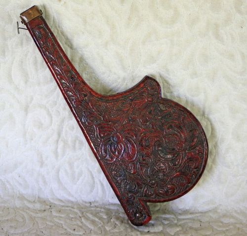 Antique Chinese Large opium scale with carved red lacquer case