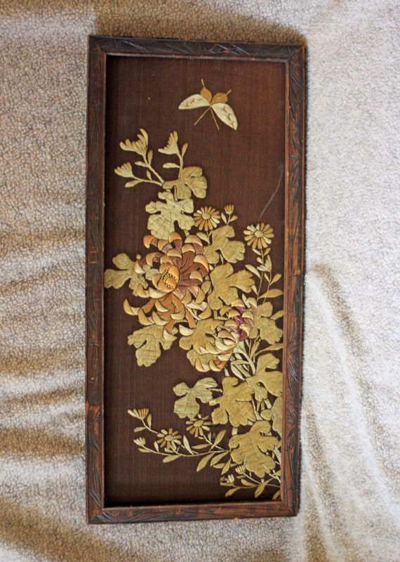 Antique Japanese embroidered panel