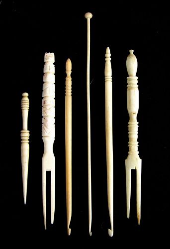 antique Chinese ivory needlework tools impliments