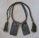 Antique African Tuareg leather belt with amulets