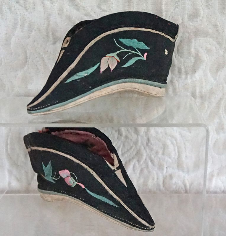 Antique Chinese silk embroidered lotus shoes