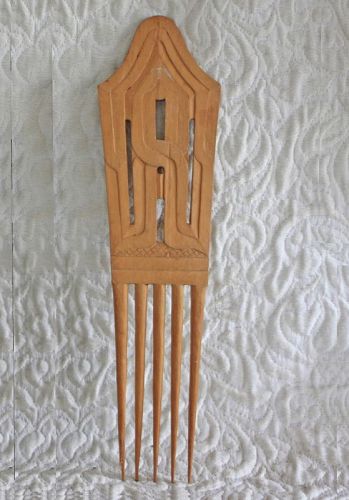 Vintage large hand carved wooden African ceremonial comb