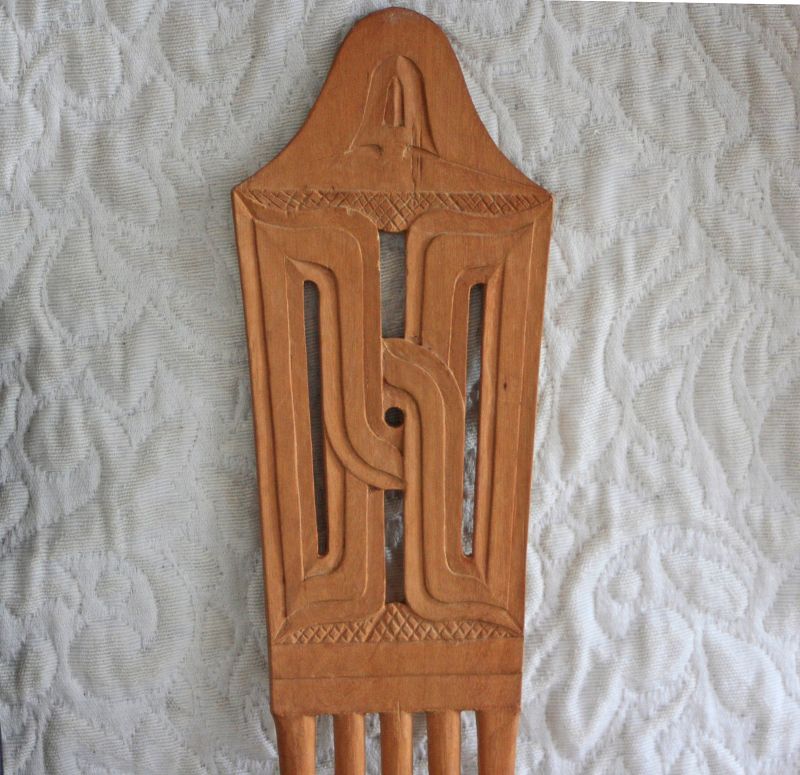 Vintage large hand carved wooden African ceremonial comb