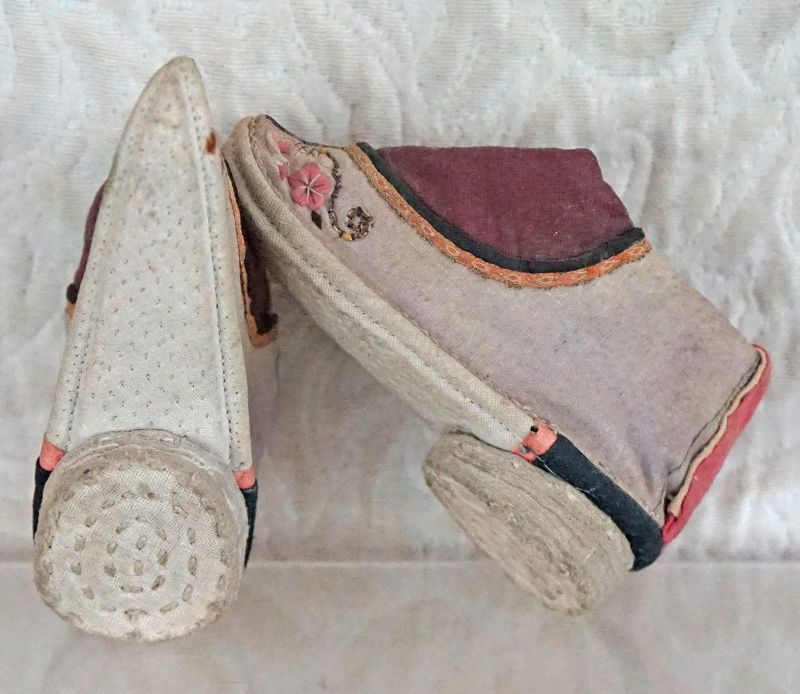 Antique Chinese Lavender Lotus Shoes