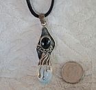 custom made silver pendant with onyx and  moonstone