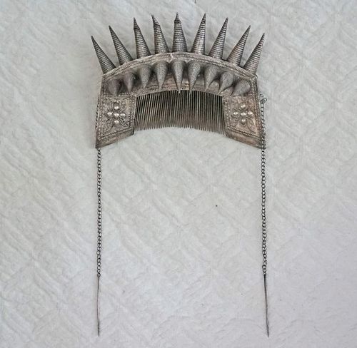 Antique Chinese Yi Ethnic  Minority Festival Hair Comb