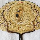 antique Indonesian donkey hide painted fan