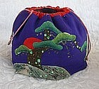 Japanese silk drawstring embroidered purse